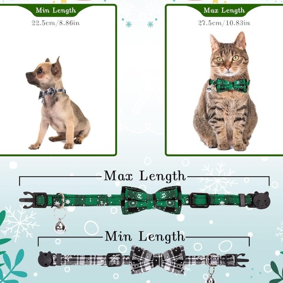Winter plaid cat collar with bell set of 2 - Picture 2 of 7